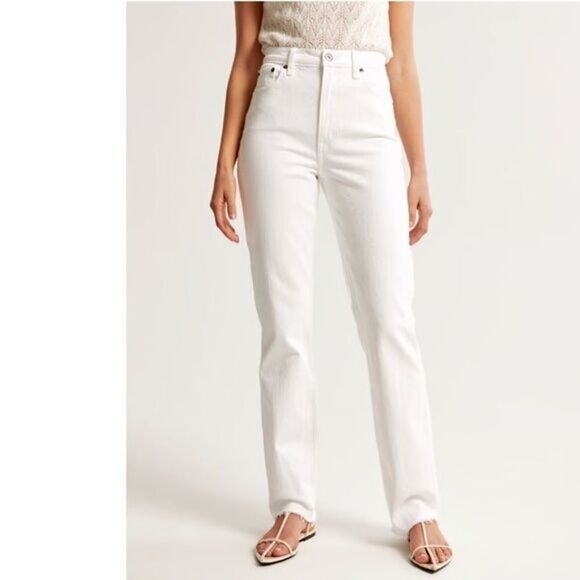 ABERCROMBIE & FITCH THE SLIM STRAIGHT ULTRA HI RISE WHITE JEANS NEW 26/2 Short - Picture 1 of 14